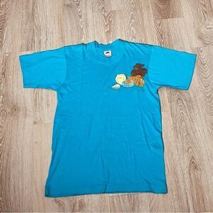 Vtg 90s Fruit of the loom Blue Sea Shells Hand Painted Single Stitch T shirt M